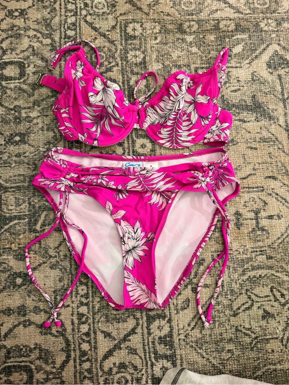 Hot pink Floral Bikini Set - high cut full coverage